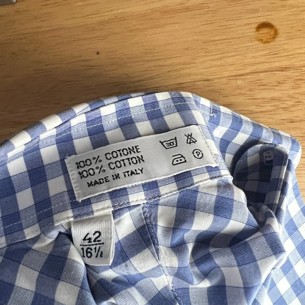Davide Cenci Shirt Mens‎ 42 / 16.5 Plaid Blue Career Suiting Checkered Cotton